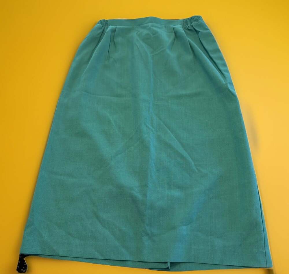 Vintage Tan Jay Green Knee Length Skirt Kick Pleat Garden Party Spring 14-26/28